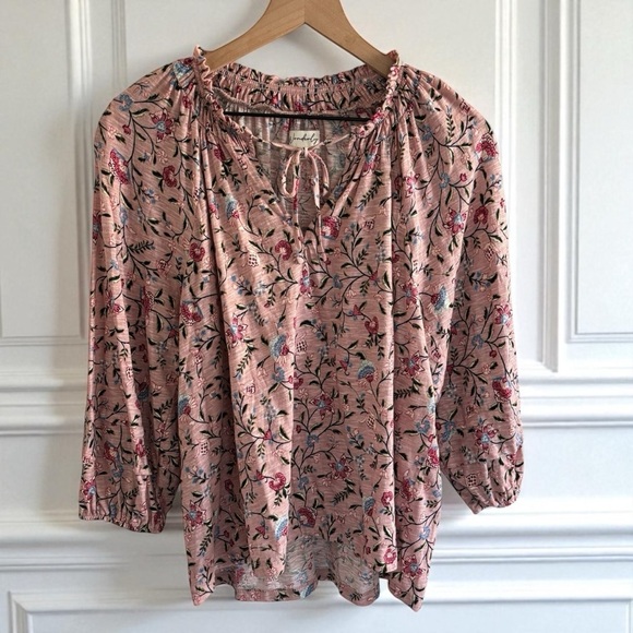 Wonderly Pink Floral Blouse Women’s Petite Large Peasant Cottagecore Boho - Picture 1 of 15